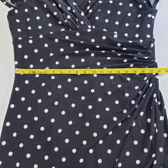 🟢7570 * Lauren Ralph Lauren Polka Dot Surplice Midi Dress Black White Size 18 - Picture 8 of 9